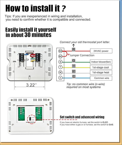 Non Programmable Thermostat, Single-Stage 1 Heat 1 Cool, Simple Digital Thermostats for Home