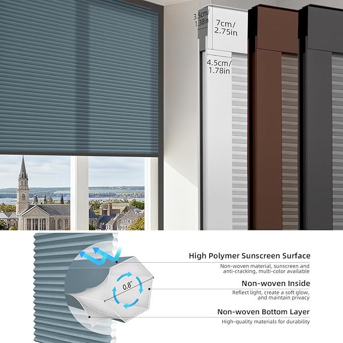 ZSTARR Motorized Skylight Shades Blackout Cellular Honeycomb Electric Blinds with Solar Panel Cordless Rechargeable with Remote for Roof and Slanted Windows Custom Size (LF Blue)