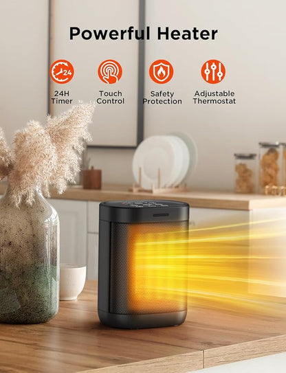 1500W Space Heater for Indoor Use, 2S Fast Heating, Electric Ceramic Heater with Thermostat, 24H Timer, Overheat & Tip-over Protection, for Office Bedroom Use