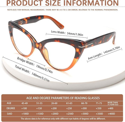 6 Pack Fashion Cat Eye Reading Glasses for Women Blue Light Blocking Oversized Spring Hinges Computer Readers