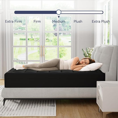 ELEMUSE 3 Inch Dual Layer Memory Foam Mattress Topper King, 2 Inch Cooling Gel Memory Foam Plus 1 Inch Down Alternative Pillowtop Mattress Pad with Cooling Cover,Black