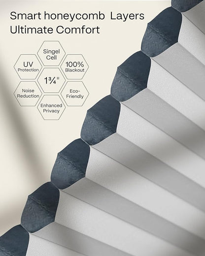 Graywind Motorized Matter Cellular Shades- 100% Blackout 1-3/4"Cell Honeycomb Blinds for Indoor Windows, Compatible with Alexa Google Siri, Custom Size,Pearl White