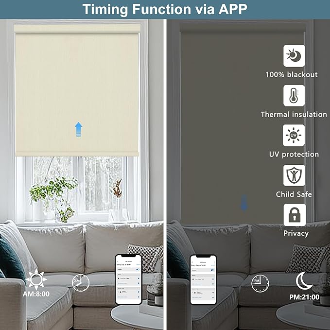Bringnox No Drill Motorized Blinds with Remote,Blackout Windows,with Apple Homekit,Alexa,Google, with App,Voice Control Custom Size