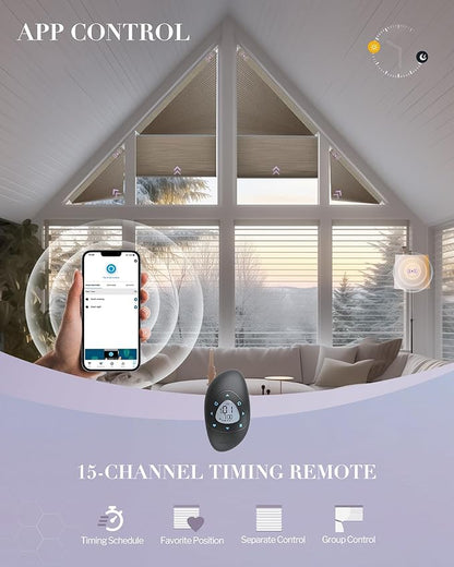 Graywind Smart Angled Blinds Compatible with Alexa Google Motorized Right Trapezoid Shades Solar Powered Customized for Odd-Shaped Window (Blackout Melange Coffee)