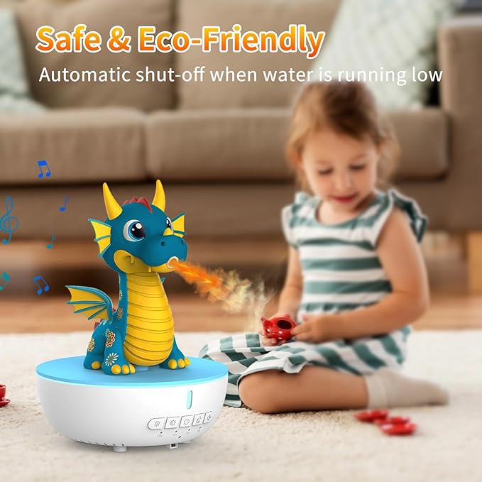 Aromatherapy Dragon Humidifier, 200ML Essential Oil Diffuser with Remote & Timer, White Noise Machine with 10 Soothing Sounds, Cute Small Humidifiers for Kids Bedroom, Home, Office (Blue)