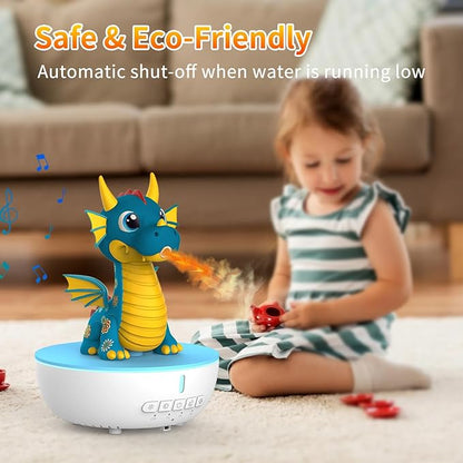 Aromatherapy Dragon Humidifier, 200ML Essential Oil Diffuser with Remote & Timer, White Noise Machine with 10 Soothing Sounds, Cute Small Humidifiers for Kids Bedroom, Home, Office (Blue)