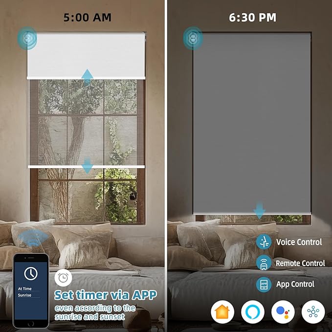 SmartWings Motorized Dual Blinds with Remote, Custom Automatic 100% Blackout Roller Shade Compatible with Alexa/Homekit/Google, Electric Smart Blinds for Indoor Windows, Large Size