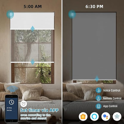 SmartWings Motorized Dual Blinds with Remote, Custom Automatic 100% Blackout Roller Shade Compatible with Alexa/Homekit/Google, Electric Smart Blinds for Indoor Windows, Large Size