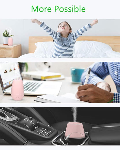 SOICARE Car Diffuser,Small Portable Car Essential Oil Diffuser with Built-in USB Cable,Mini Aromatherapy Diffuser for Travel/Office/Home (Pink)