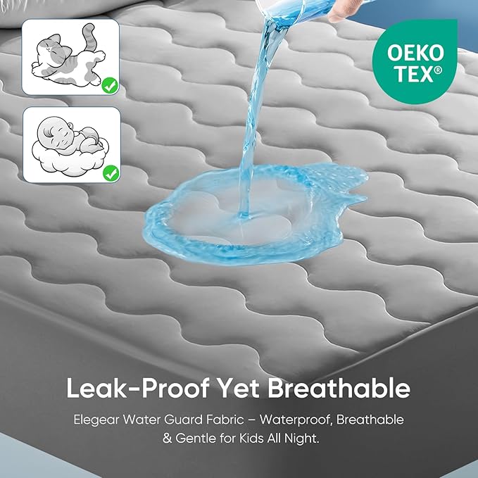 Elegear Queen Cooling Mattress Pad for Hot Sleepers, Waterproof Cold Mattress Topper with TriSupport 3D Tech Balanced Support & Enhanced Breathability, Soft Fluffy Bed Protector Deep Pocket Up to 16"