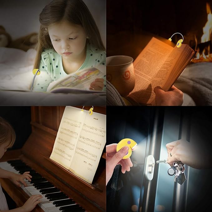 Kids Rechargeable Book Light, Clip on Reading Light for Kid, Kids Reading Lights, Amber Book Light for Reading in Bed, 2 Lighting Modes, Blue Light Blocking, Bookmark Light for Bookworms-Yellow