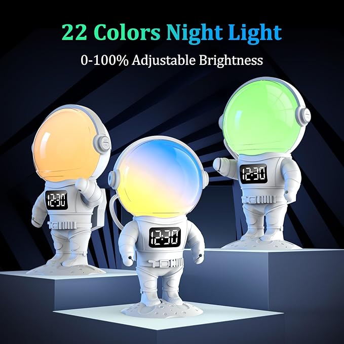 Astronaut Kids Sunrise Alarm Clock & Sound Machine with 22 Colors Night Light, Bluetooth Speaker, Dual Alarms & 7 Wake Up Sounds, 21 Sleep Sounds, Wake Up Light Clock for Bedroom, Room Decor, Gift