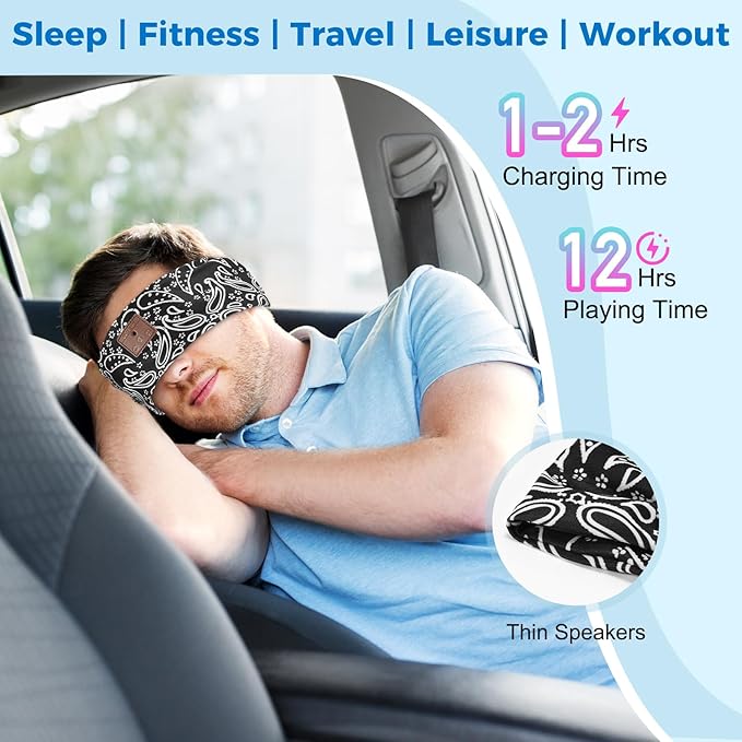 Sleeping Headphones, Bluetooth Headband Headphones for Men Women, Yoga, Travel, Running, Workout