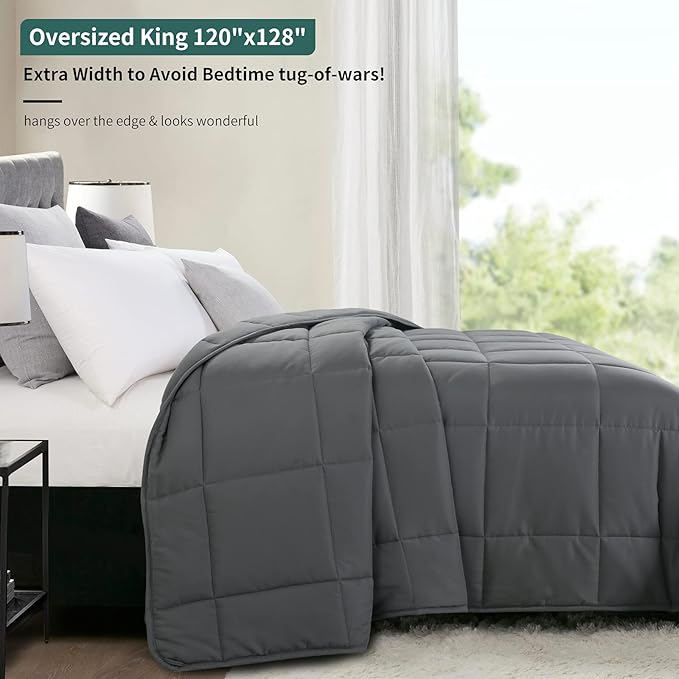 HOMBYS Oversized King Comforter 128x120, Lightweight Quilted Down Alternative Duvet Insert for All Season,Grey,8 Corner Tabs