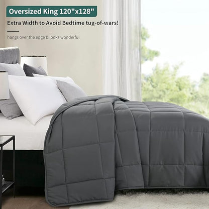 HOMBYS Oversized King Comforter 128x120, Lightweight Quilted Down Alternative Duvet Insert for All Season,Grey,8 Corner Tabs