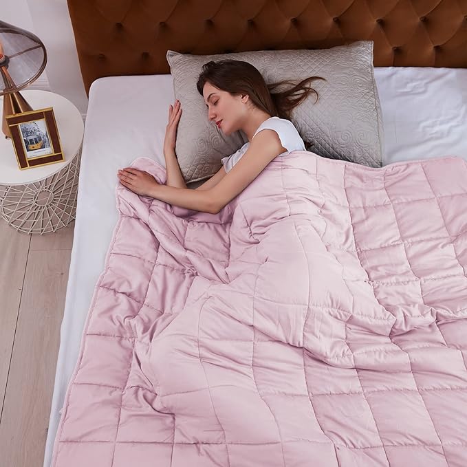 L'AGRATY Weighted Blanket - 48"x72" 15lbs Cooling Breathable Heavy Blanket Microfiber Material with Glass Beads for Adult All-Season Summer Fall Winter Soft Thick Comfort