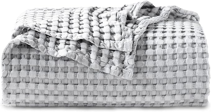 Bedsure Cooling Cotton Waffle Weave Blanket - Lightweight Breathable Blanket of Rayon Derived from Bamboo for Hot Sleepers, Luxury Throws for Bed, Couch and Sofa, Grey, 50x70 Inches