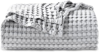 Bedsure Cooling Cotton Waffle Weave Blanket - Lightweight Breathable Blanket of Rayon Derived from Bamboo for Hot Sleepers, Luxury Throws for Bed, Couch and Sofa, Grey, 50x70 Inches