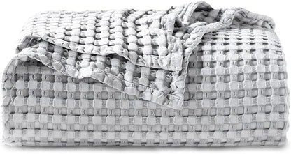 Bedsure Cooling Cotton Waffle Queen Size Blanket - Lightweight Breathable Blanket of Rayon Derived from Bamboo for Hot Sleepers, Luxury Throws for Bed, Couch and Sofa, Grey, 90x90 Inches