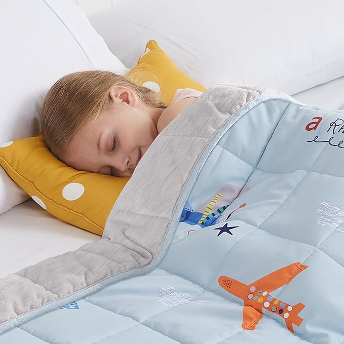 HOSUKKO Weighted Blanket - 2 lbs Cooling Blue Airplane Heavy Blanket - Small Size Breathable Blanket for Hot Sleepers(36 * 48 inches, 2 lbs)