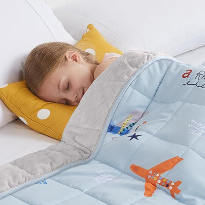 HOSUKKO Weighted Blanket - 2 lbs Cooling Blue Airplane Heavy Blanket - Small Size Breathable Blanket for Hot Sleepers(36 * 48 inches, 2 lbs)