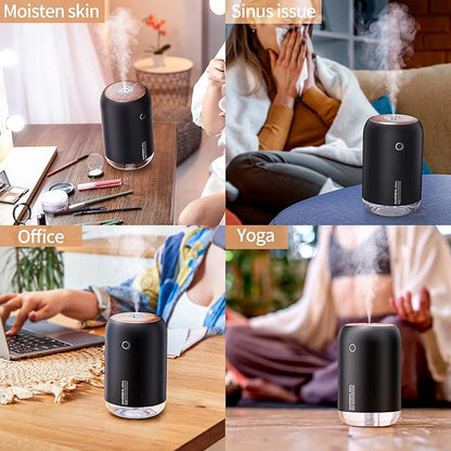 SmartDevil Portable Mini Humidifier, 500ml Desk Plant Humidifier, USB Personal for Bedroom, Office with Night Light, 2 Mist Modes, Black