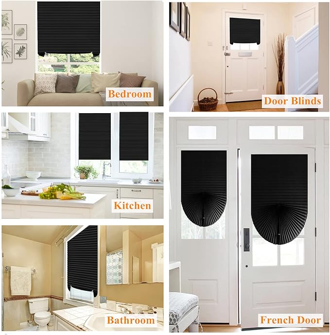 Window Blinds Cordless Blackout No Drill Cut to Size Clip On Stick On Self Adhesive Temporary Blinds Pleated Paper Blinds for Windows Doors Shades for Home Nursery Bedroom Kitchen Bathroom