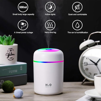 2 Pieces Cool Mist Portable Mini Humidifiers, 300 ml, Quiet USB Personal Desktop Humidifiers with 2 Mist Modes and Auto Shut Off for Bedroom Home (Pink, White)