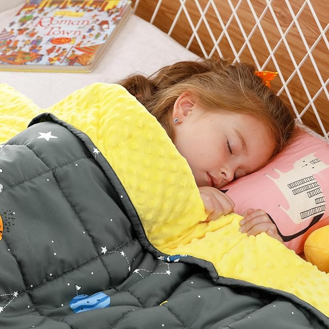Uttermara Weighted Lap Blanket 2 lbs, Ultra Cozy Minky Weighted Blankets with Cartoon Patterns, Heavy Blanket Great for Calming and Sleeping, 20x30 inches, Grey Space