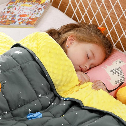 Uttermara Weighted Lap Blanket 2 lbs, Ultra Cozy Minky Weighted Blankets with Cartoon Patterns, Heavy Blanket Great for Calming and Sleeping, 20x30 inches, Grey Space