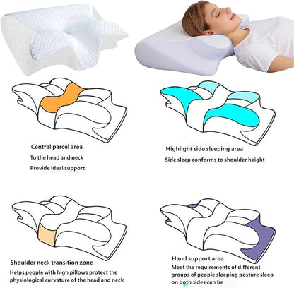 Pillow for Sleep Apnea, Cervical Neck Traction Pillow, 2-in-1 Orthopedic Memory Foam Pillows for Neck Pain Relief, for All Sleeping Positions, Breathable and Not Stuffy (Black)