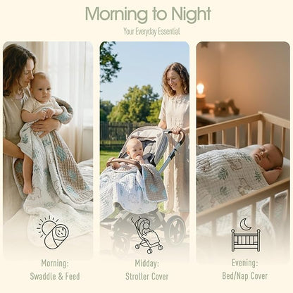 Ultra Soft Muslin Baby Blanket, A Versatile Swaddle and Bed Blanket for Babies, Toddlers, Boys, and Girls (Forest Elephant 1 Pack).