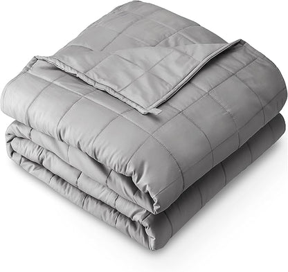 Bare Home Weighted Blanket All-Natural 100% Cotton with Nontoxic Glass Beads 48"x72" 15lbs, Light Grey