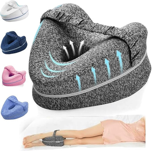 Leg Pillow for Side Sleeping, Alignment Knee Pillow for Side Sleepers, Memory Foam Knee Wedge Pillow, Leg Elevating Pillow for Knees, Hip, Joints, Between Legs (Grey)