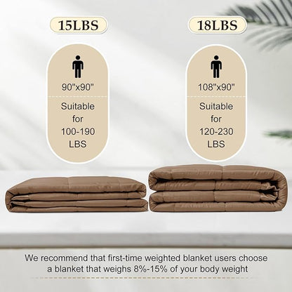 downluxe Weighted Blanket King Size, 18 lb Weighted Blanket with Glass Beads for All Season, Machine Washable Heavy Blanket (Brown, 90 X 108 Inch)