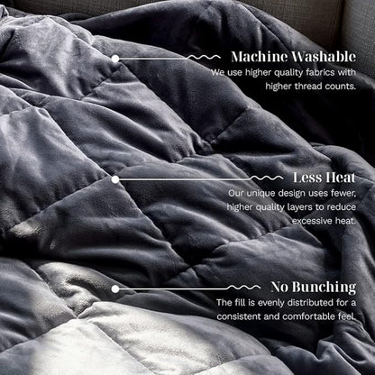 LUXOME Queen Size Weighted Blanket | Integrated Cooling & Plush Cover | 18 lbs | 60"x80" | Grey