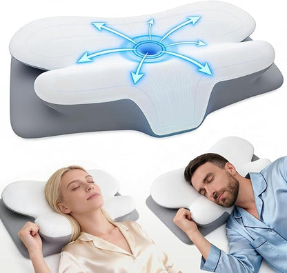 Cooling Cervical Pillow for Neck and Shoulder Pain Relief, Ergonomic Contour Memory Foam Neck Pillow, 2-in-1 Dual Height Orthopedic Bed Pillows for Side Back Stomach Sleepers, Washable Cover