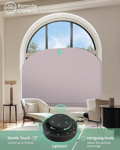 Yoolax Smart Cellular Shades, Motorized Elongated Arch Honeycomb Blinds Motorized Blinds with Remote Compatible with Alexa, Customized Elongated Arch Cellular Shades (Blackout Light Pink)