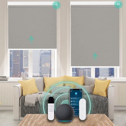 Allesin Motorized Roller Shade Blinds Compatible with Alexa for Window, 70% Blackout Smart Shades Cordless with Remote Control, Electric Automated Blinds, Customized Size, Lithium Battery Motor(Grey)