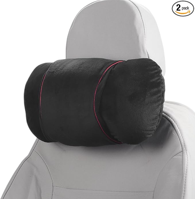 Car Headrest Pillow Ergonomic Comfortable Neck Pillow Neck Support Pillow Flannel, Memory Foam Adjustable Width Black 2 Pcs for Driving Travel