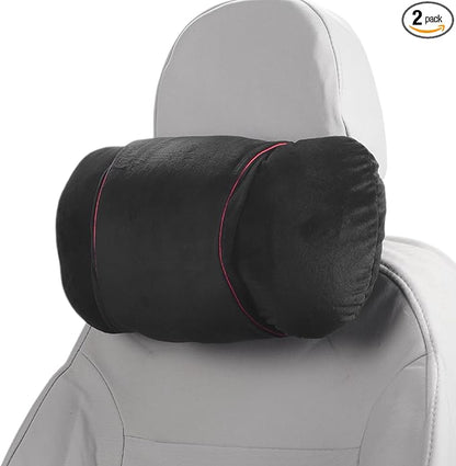 Car Headrest Pillow Ergonomic Comfortable Neck Pillow Neck Support Pillow Flannel, Memory Foam Adjustable Width Black 2 Pcs for Driving Travel
