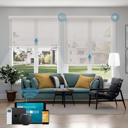 Motorized Blinds,Motorized Light Filtering Shades, 50% Blackout Smart Shades for Windows, Half-Shading Electric Blinds with Remote, APP/Voice Control,Sunscreen PVC Free Pearl