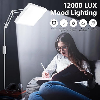 SUXIO Light Therapy Lamp - 12000 LUX Therapy Lights, Happy Lamp with Remote, Light Box Therapy with 3 Timer & 4 Brightness, LED UV-Free Daylight Lamp Perfect for Home