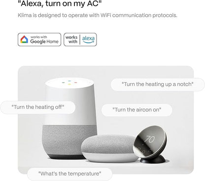 Boldr Klima Smart Thermostat for Air Conditioners, Window A/C, Mini Splits & Heat Pumps - Alexa & Google Home Compatible, WiFi Control App, Energy Saving, Easy DIY Install, Aluminum Silver