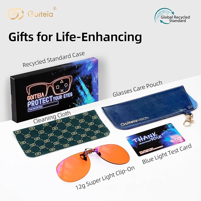 Goiteia Orange Blue Light Blocking Glasses Clip on for Migraine-Gaming Glasses for Eyes Strain/Light Sensitive-Help to Sleep