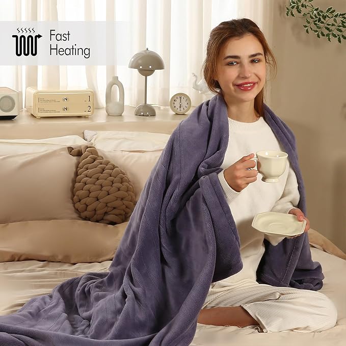 Electric Blanket Twin Size - 62"x84" Heated Blanket with Overheating Protection, Extremely Cozy Soft Fast Heating with 5 Levels & 10 Hours Auto Off, Lavender Purple