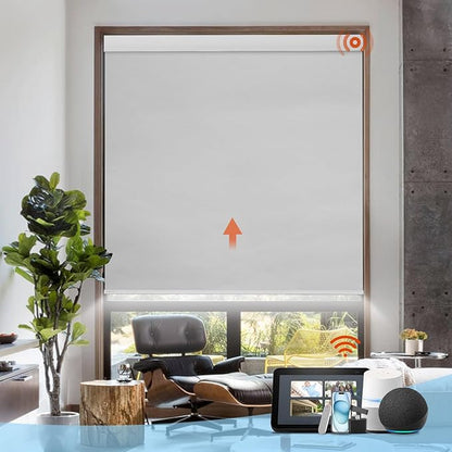DENFOON Custom Size Thermal Electric Roller Shades with Solar Panel, Blackout Remote for Windows, Upgrade to Smart Blinds, White