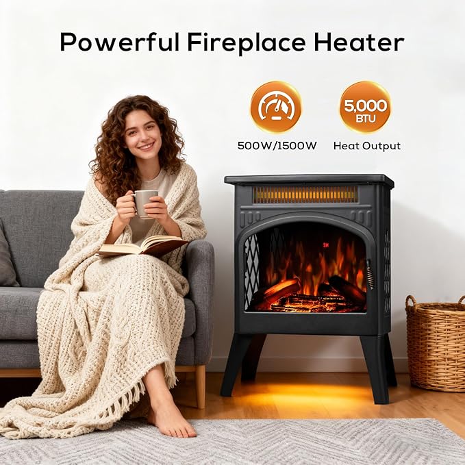 ZAFRO 21" Freestanding Electric Fireplace with Remote, Fireplace Space Heater with Adjustable Flame Color and Brightness, Thermostat/Sleep Mode/Overheat Protection for Bedroom, Living Room(Black)