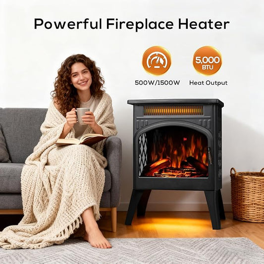 ZAFRO 21" Freestanding Electric Fireplace with Remote, Fireplace Space Heater with Adjustable Flame Color and Brightness, Thermostat/Sleep Mode/Overheat Protection for Bedroom, Living Room(Black)