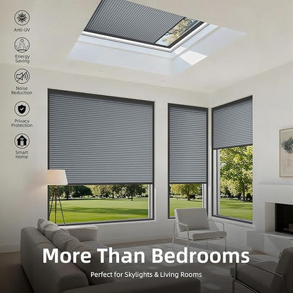 ZSTARR Motorized Skylight Shades Blackout Cellular Honeycomb Electric Blinds with Solar Panel Cordless Rechargeable with Remote for Roof and Slanted Windows Custom Size (Black Out Deep Grey)